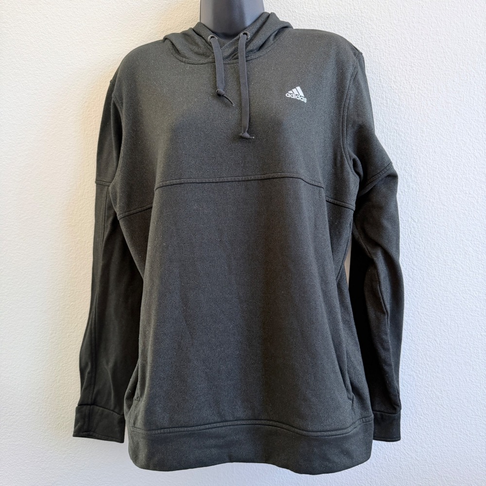Adidas Climawarm Black Textured Pullover Hoodie‎ Womens Large BK0754 Sporty